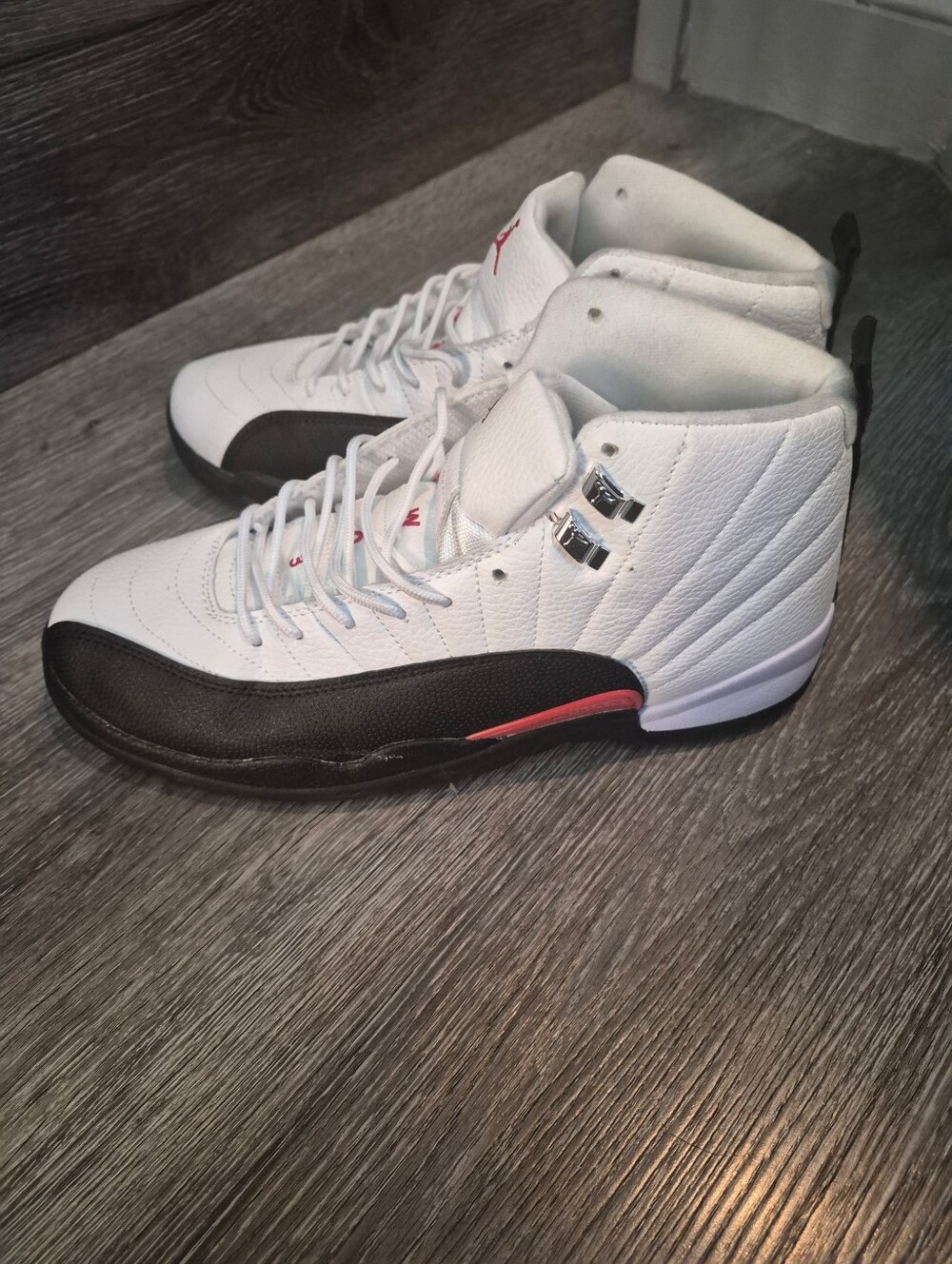 Jordan Men’s White Sneakers with Black Panels and Red Jumpman - Picture 6 of 10